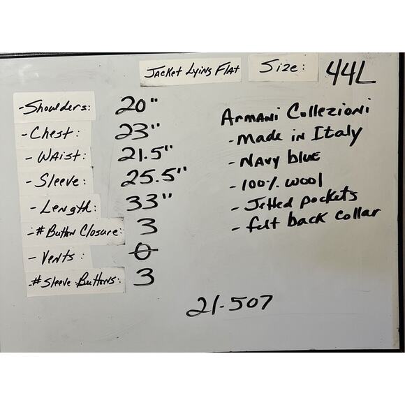 Armani Collezioni 44L 36x30 Navy Blue Designer 2 Piece Suit Jacket Pants Set - Picture 8 of 16